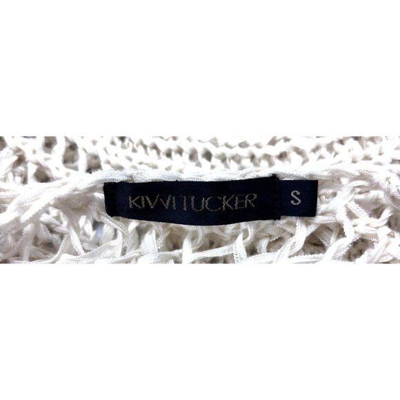 Crochet Open Front Fringe Cardigan Sweater By Kiwitucker S 100% Cotton Beige Lig - Picture 4 of 12